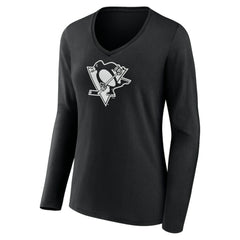 Pittsburgh Penguins Women's Personalized Name & Number Monochrome Long Sleeve V-Neck T-Shirt - NHL T-shirts