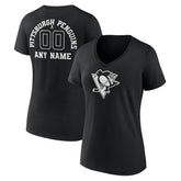 Pittsburgh Penguins Women's Personalized Name & Number Monochrome V-Neck T-Shirt - NHL T-shirts