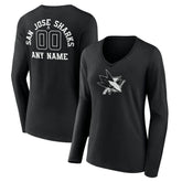 San Jose Sharks Women's Personalized Name & Number Monochrome Long Sleeve V-Neck T-Shirt - NHL T-shirts