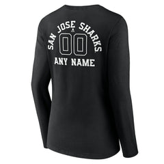 San Jose Sharks Women's Personalized Name & Number Monochrome Long Sleeve V-Neck T-Shirt - NHL T-shirts