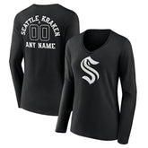Seattle Kraken Women's Personalized Name & Number Monochrome Long Sleeve V-Neck T-Shirt - NHL T-shirts