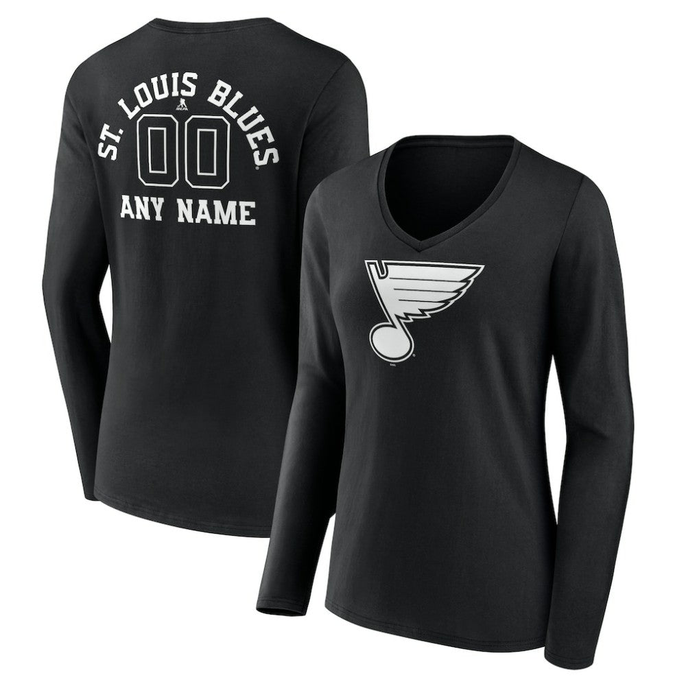 St. Louis Blues Women's Personalized Name & Number Monochrome Long Sleeve V-Neck T-Shirt - NHL T-shirts