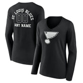 St. Louis Blues Women's Personalized Name & Number Monochrome Long Sleeve V-Neck T-Shirt - NHL T-shirts