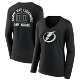 Tampa Bay Lightning Women's Personalized Name & Number Monochrome Long Sleeve V-Neck T-Shirt - NHL T-shirts