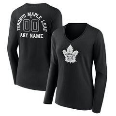 Toronto Maple Leafs Women's Personalized Name & Number Monochrome Long Sleeve V-Neck T-Shirt - NHL T-shirts