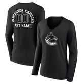 Vancouver Canucks Women's Personalized Name & Number Monochrome Long Sleeve V-Neck T-Shirt - NHL T-shirts