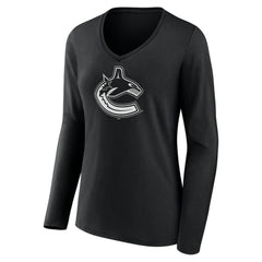 Vancouver Canucks Women's Personalized Name & Number Monochrome Long Sleeve V-Neck T-Shirt - NHL T-shirts