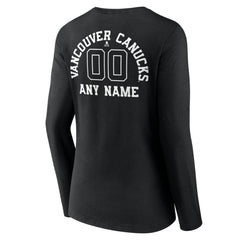 Vancouver Canucks Women's Personalized Name & Number Monochrome Long Sleeve V-Neck T-Shirt - NHL T-shirts