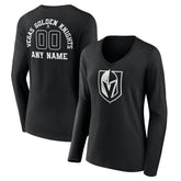 Vegas Golden Knights Women's Personalized Name & Number Monochrome Long Sleeve V-Neck T-Shirt - NHL T-shirts