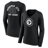 Winnipeg Jets Women's Personalized Name & Number Monochrome Long Sleeve V-Neck T-Shirt - NHL T-shirts