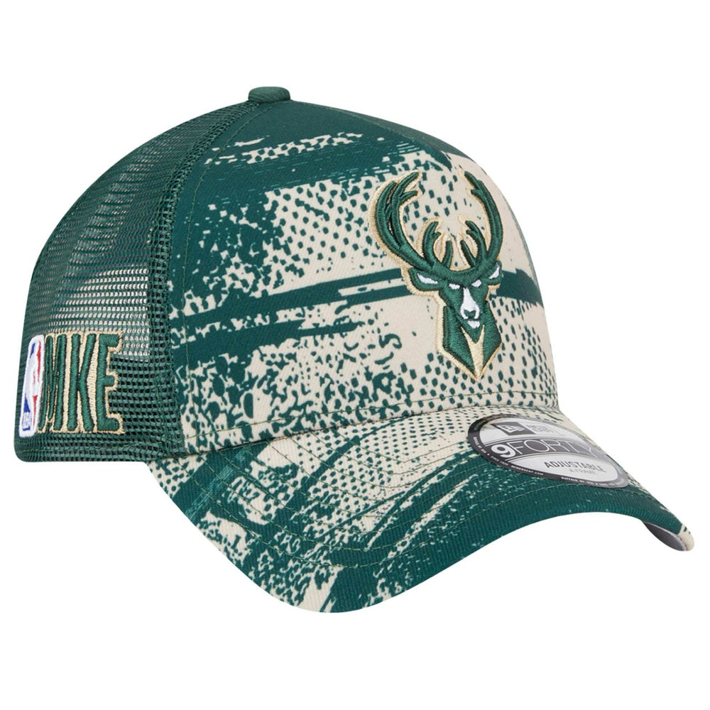 Hunter Green/Cream Milwaukee Bucks Tip Off A-Frame Trucker 9FORTY Adjustable Hat | NBA