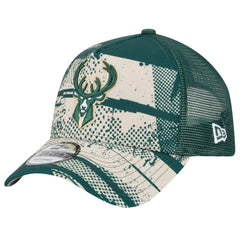 Hunter Green/Cream Milwaukee Bucks Tip Off A-Frame Trucker 9FORTY Adjustable Hat | NBA