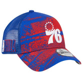 Royal/Red Philadelphia 76ers Tip Off A-Frame Trucker 9FORTY Adjustable Hat | NBA