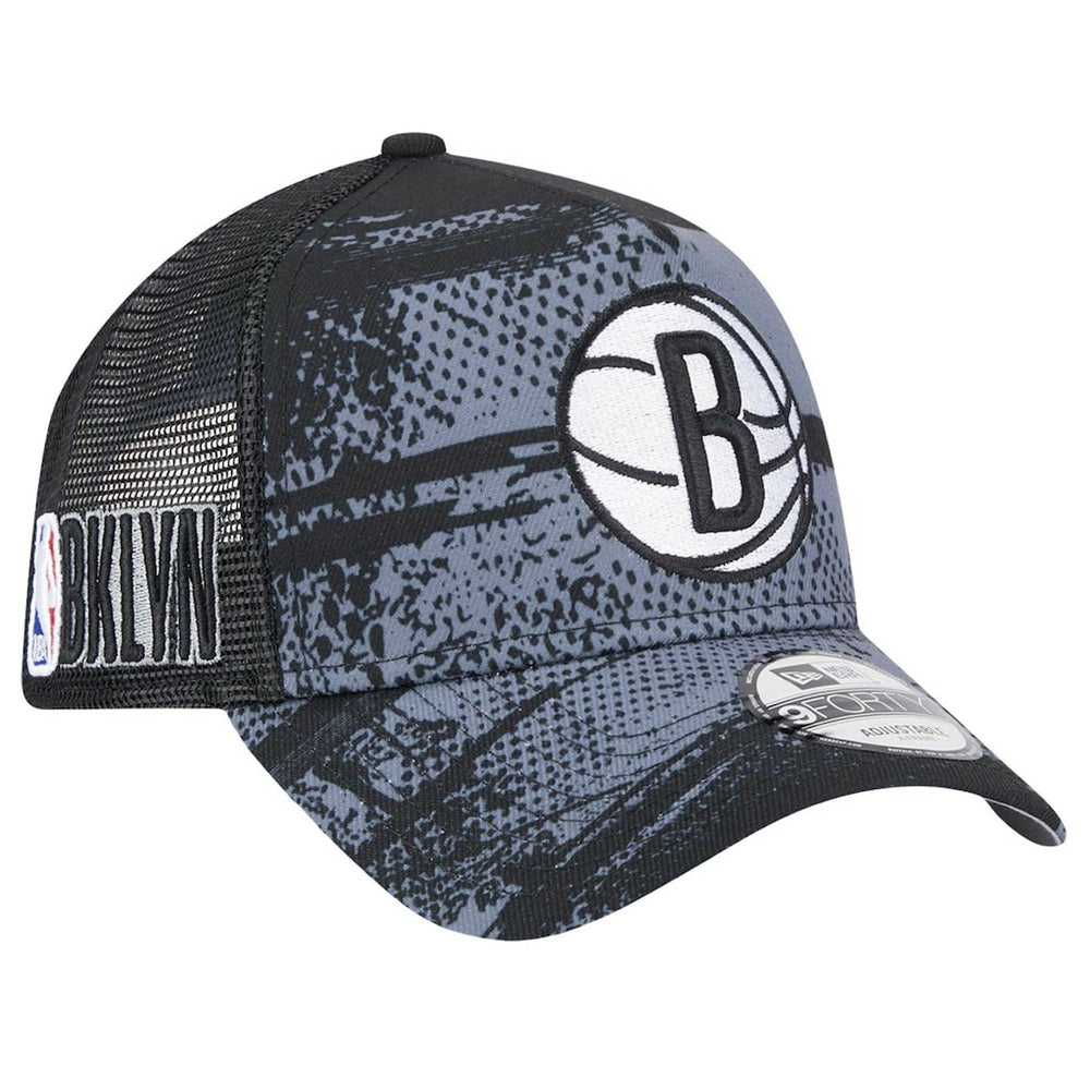 Black/Charcoal Brooklyn Nets Tip Off A-Frame Trucker 9FORTY Adjustable Hat | NBA