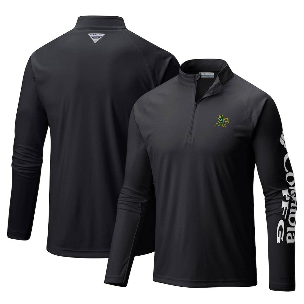 Athletics Columbia Terminal Tackle Omni-Shade Raglan Quarter-Zip Pullover Top - MLB Pullover