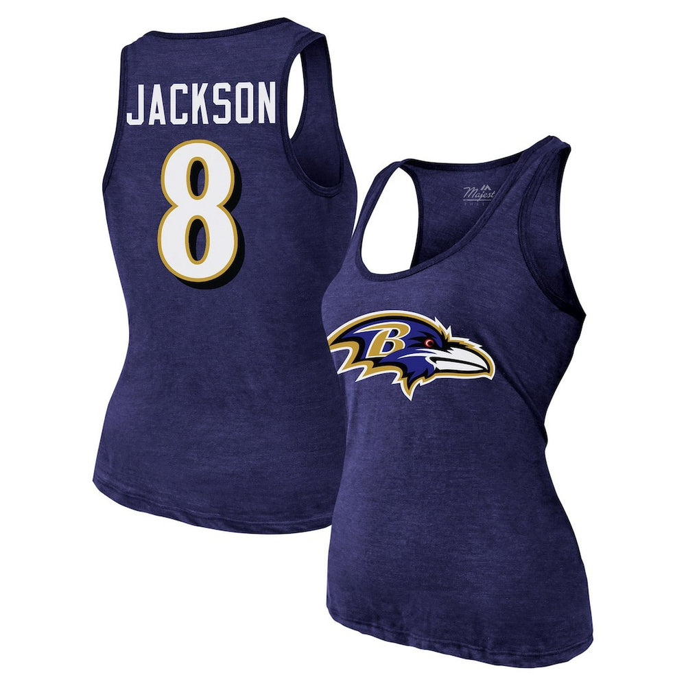 Baltimore Ravens Lamar Jackson Majestic Threads Women's Name & Number Tri-Blend Tank Top | NFL New
