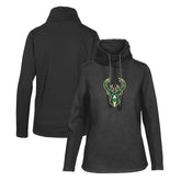 Black Milwaukee Bucks Levelwear Women's Loop Core Funnel Neck Pullover Sweatshirt | NBA