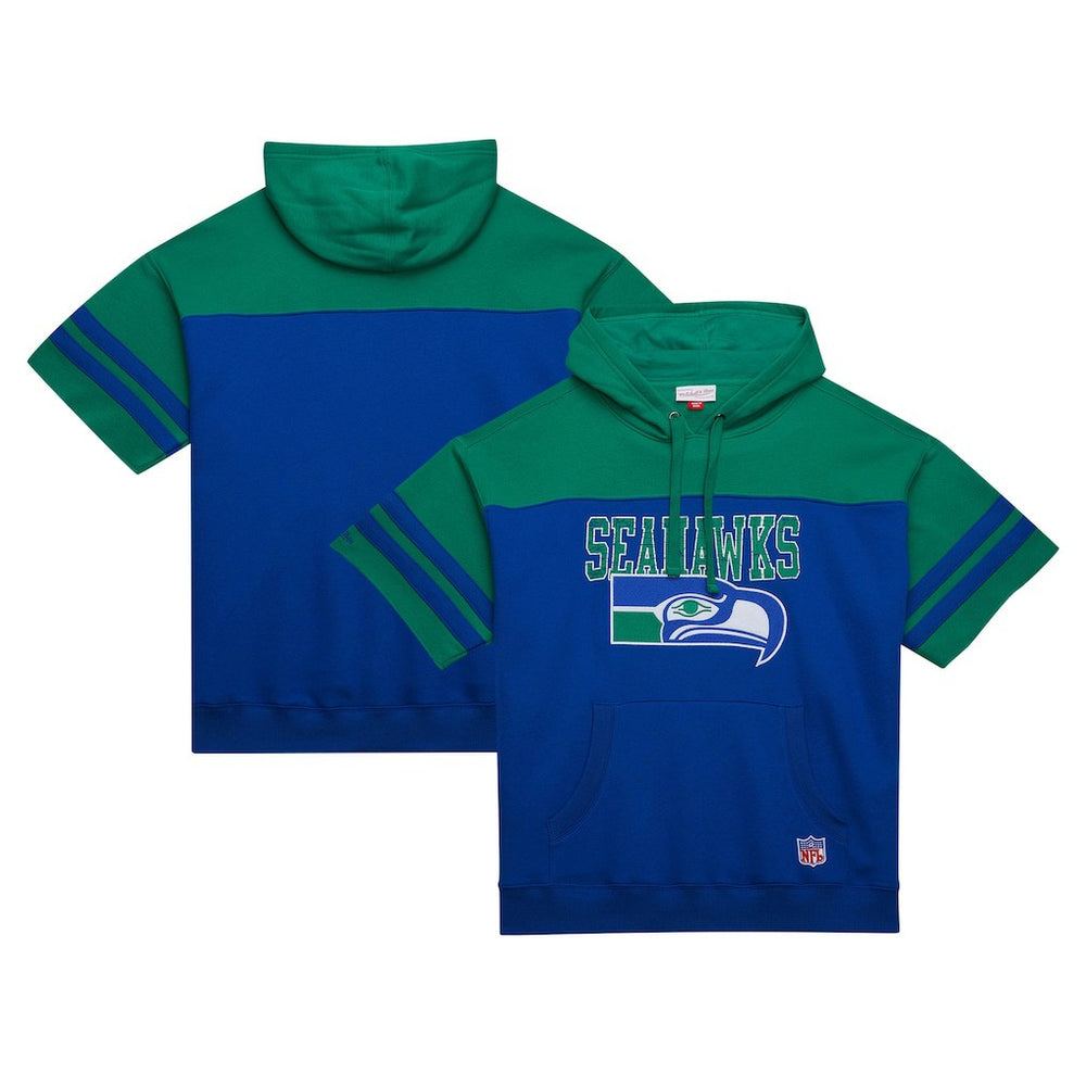 Seattle Seahawks Off Field Vintage Logo Short Sleeve Pullover Hoodie | NFL Discount