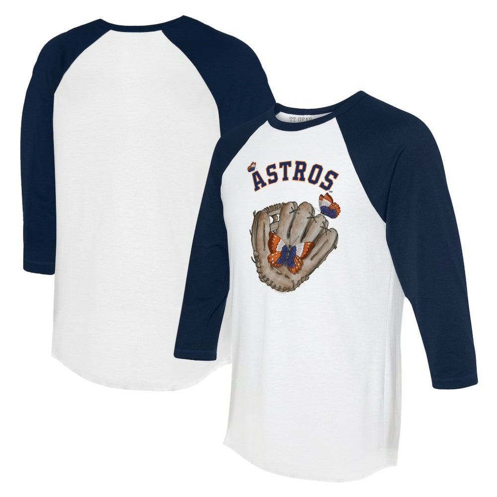 Houston Astros Tiny Turnip Unisex Butterfly Glove 3/4-Sleeve Raglan T-Shirt - MLB T-shirts