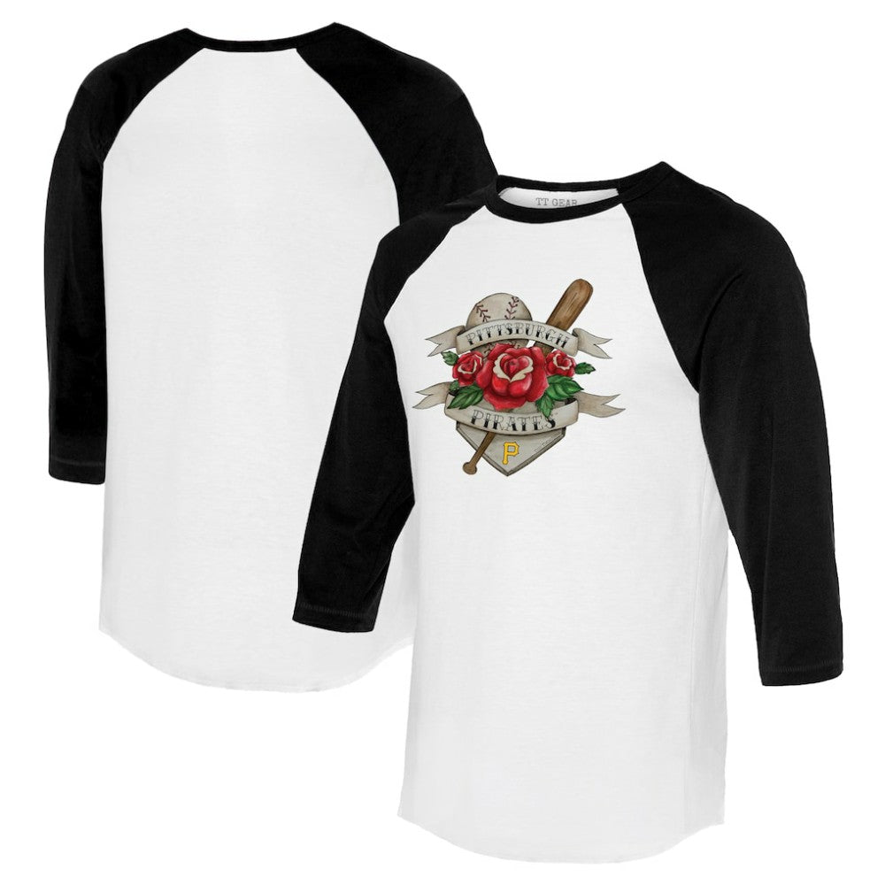 Pittsburgh Pirates Tiny Turnip Unisex American Traditional Rose 3/4-Sleeve Raglan T-Shirt - MLB T-shirts
