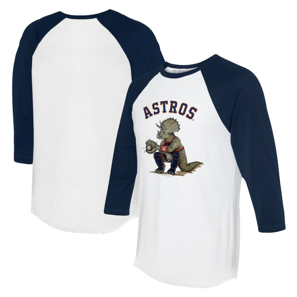 Houston Astros Tiny Turnip Unisex Triceratops 3/4-Sleeve Raglan T-Shirt - MLB T-shirts