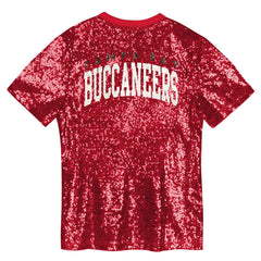 Tampa Bay Buccaneers Girls Youth Wordmark Sequin V-Neck Top | NFL Outlet