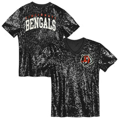 Cincinnati Bengals Girls Youth Wordmark Sequin V-Neck Top | NFL US