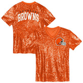 Cleveland Browns Girls Youth Wordmark Sequin V-Neck Top | NFL On sale