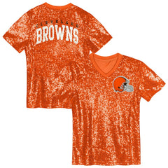 Cleveland Browns Girls Youth Wordmark Sequin V-Neck Top | NFL On sale