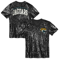 Jacksonville Jaguars Girls Youth Wordmark Sequin V-Neck Top | NFL Discount