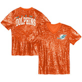 Miami Dolphins Girls Youth Wordmark Sequin V-Neck Top | NFL Hot