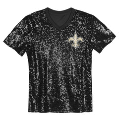 New Orleans Saints Girls Youth Wordmark Sequin V-Neck Top | NFL Online