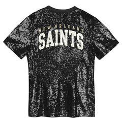 New Orleans Saints Girls Youth Wordmark Sequin V-Neck Top | NFL Online