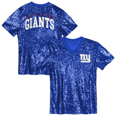 New York Giants Girls Youth Wordmark Sequin V-Neck Top | NFL Sale