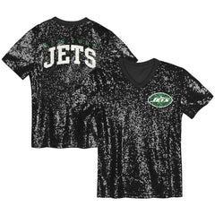 New York Jets Girls Youth Wordmark Sequin V-Neck Top | NFL Discount