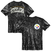 Pittsburgh Steelers Girls Youth Wordmark Sequin V-Neck Top | NFL Sale