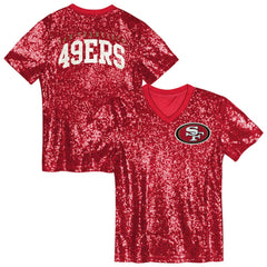 San Francisco 49ers Girls Youth Wordmark Sequin V-Neck Top | NFL Near me