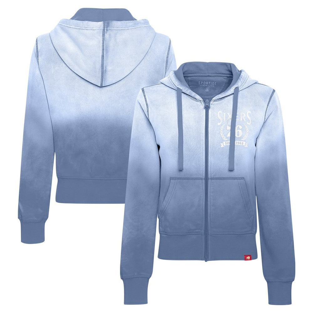 Blue Philadelphia 76ers Sportiqe Women's Carli Sun Fade Full-Zip Hoodie | NBA