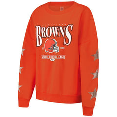 Cleveland Browns Gameday Couture Women's Rhinestone Star Sleeve Settle the Score Oversized Pullover Sweatshirt | NFL Hot