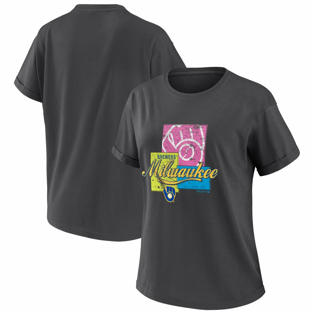 Milwaukee Brewers WEAR by Erin Andrews Women's Domestic Box Color Boyfriend T-Shirt - MLB T-shirts