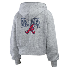Atlanta Braves WEAR by Erin Andrews Women's Speckled Fleece Cropped Full-Zip Hoodie - MLB Hoodies