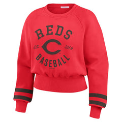 Cincinnati Reds WEAR by Erin Andrews Women's Vintage Washed Cropped Pullover Sweatshirt - MLB Pullover
