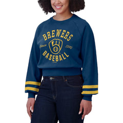 Milwaukee Brewers WEAR by Erin Andrews Women's Vintage Washed Cropped Pullover Sweatshirt - MLB Pullover