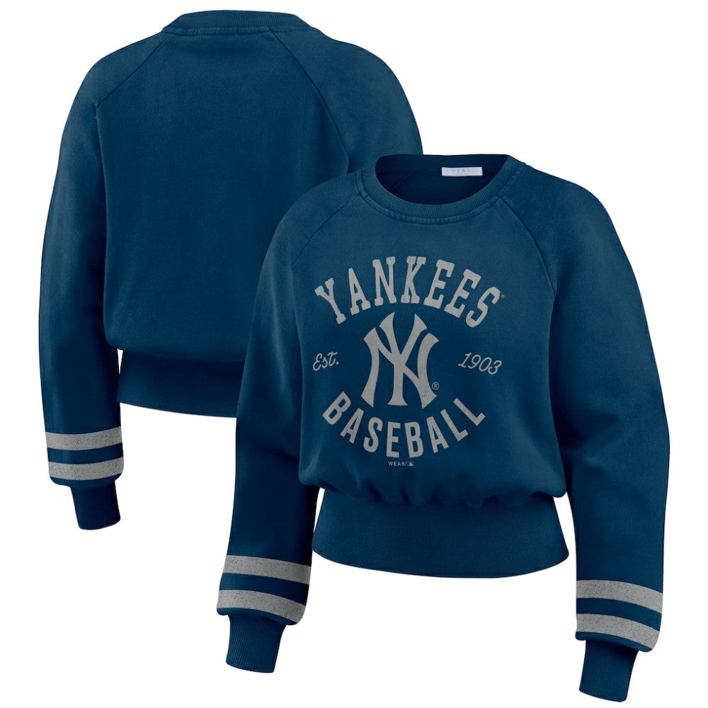 New York Yankees WEAR by Erin Andrews Women's Vintage Washed Cropped Pullover Sweatshirt - MLB Pullover