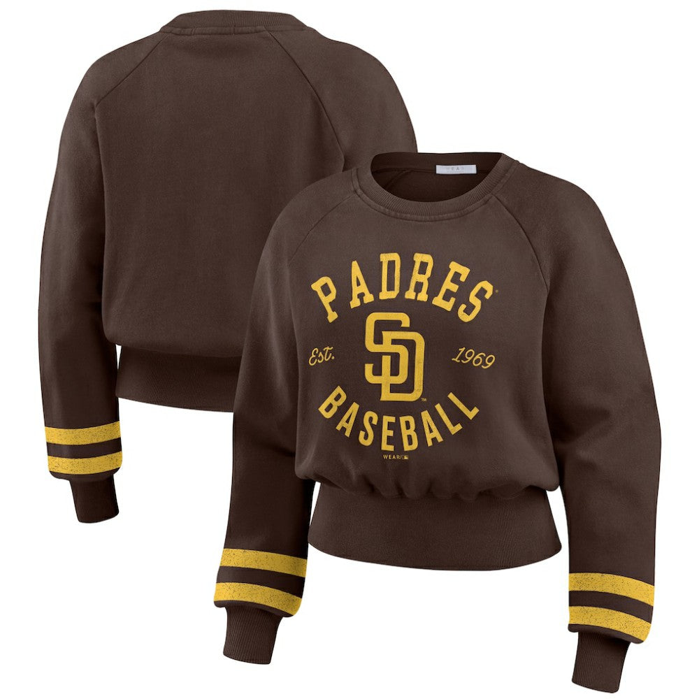 San Diego Padres WEAR by Erin Andrews Women's Vintage Washed Cropped Pullover Sweatshirt - MLB Pullover