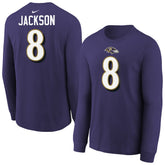 Baltimore Ravens Lamar Jackson Youth Player Name & Number Long Sleeve T-Shirt | NFL Hot