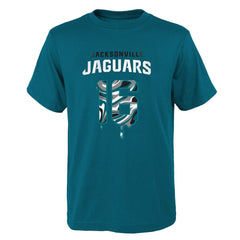 Jacksonville Jaguars Trevor Lawrence Youth Mainliner Drip Player Name & Number T-Shirt | NFL Discount