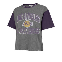 Gray Los Angeles Lakers '47 Women's Rise Clubhouse Ziggy Color Block T-Shirt | NBA
