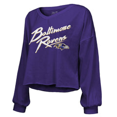 Baltimore Ravens Derrick Henry Majestic Threads Women's Name & Number Off-Shoulder Script Cropped Long Sleeve Relaxed V-Neck T-Shirt | NFL On sale