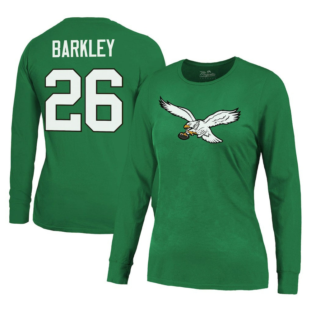 Philadelphia Eagles Saquon Barkley Majestic Threads Women's Name & Number Long Sleeve T-Shirt | NFL Outlet